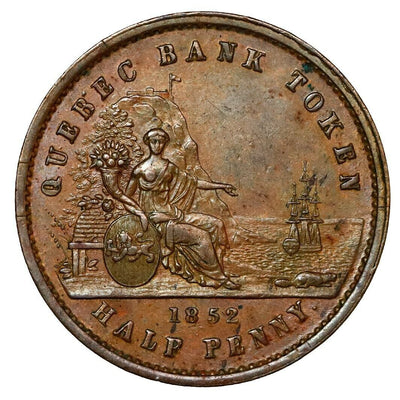 Montreal Canada Quebec Bank Copper 1 Sou / Half Penny Token 1852 Breton-529