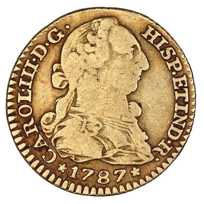 Madrid Spain Gold Bust 1 Escudo Charles III 1787 DV