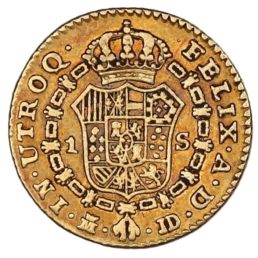 Madrid Spain Gold Bust 1 Escudo Charles III 1784 JD