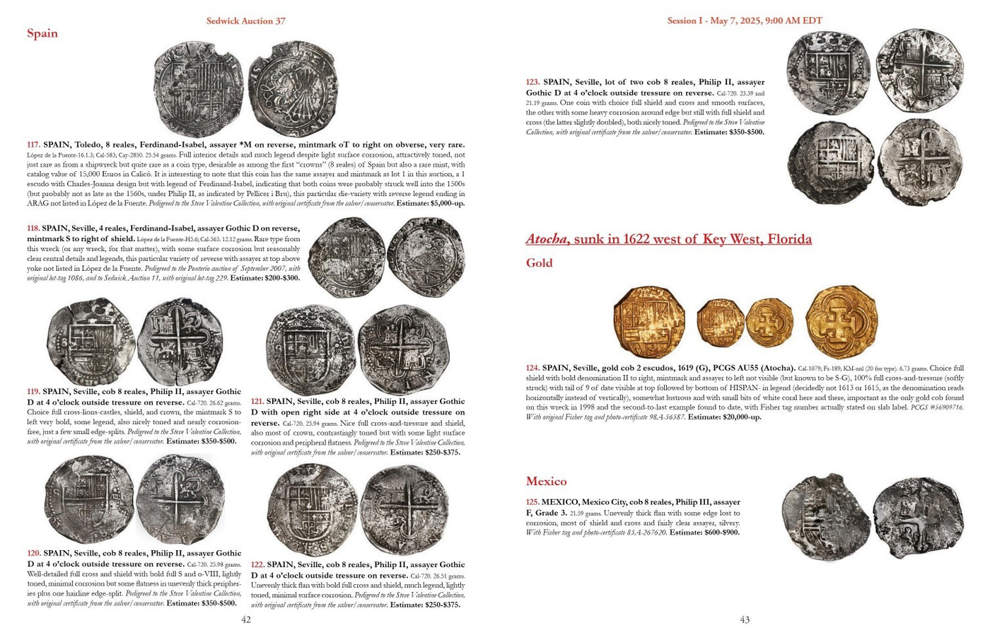 Sedwick Treasure, World, U.S. Coins & Paper Money Auction 37 Catalog May 2025