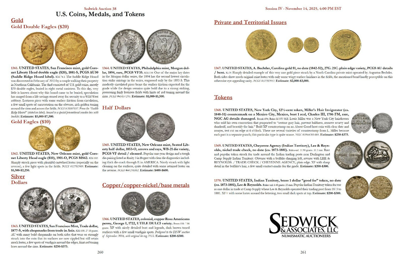 Sedwick Auction 38 Nov. 13-15, 2025 Catalog - U.S., World, & Shipwreck Coins