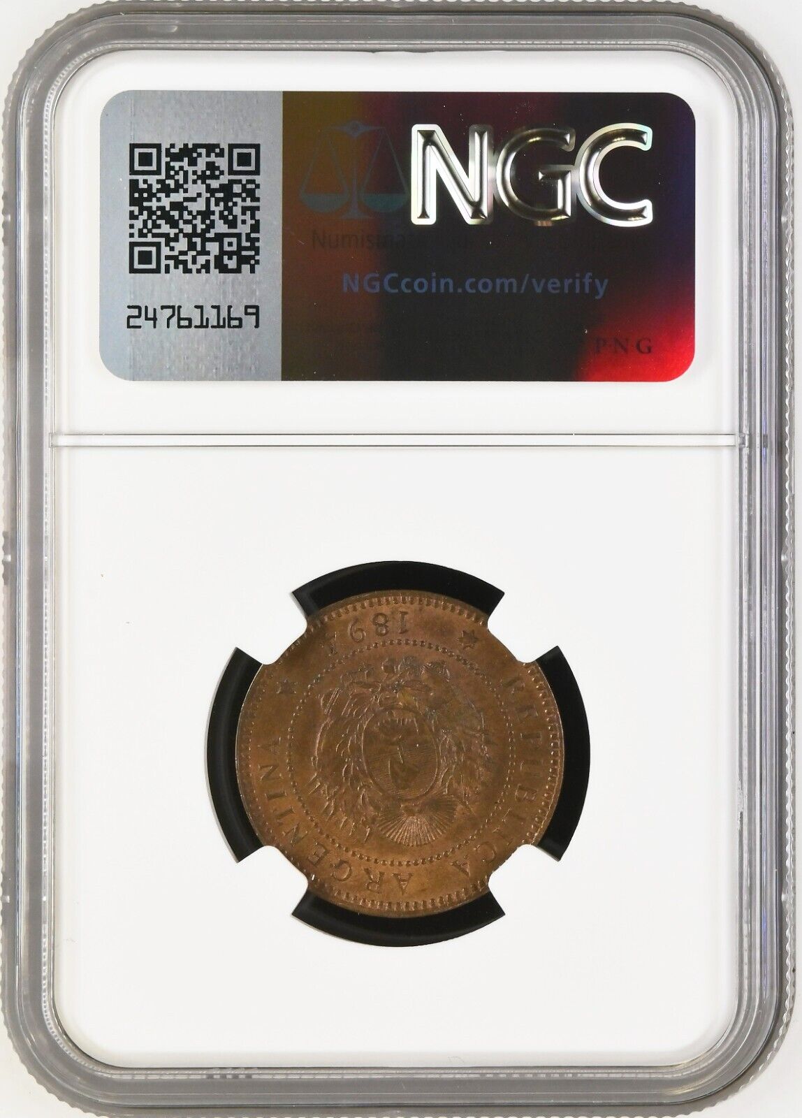 Argentina Copper 1 Centavo 1894 high and separate 4 NGC MS63 Brown KM-32