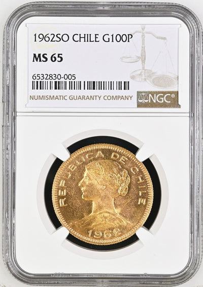 Santiago Chile Gold 100 Pesos (Condores) 1962 NGC MS 65