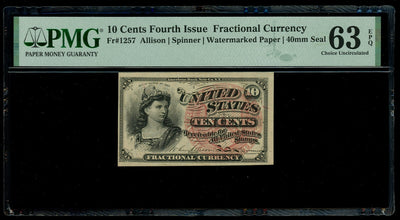 USA 10 Cents Fractional March 3, 1863 4th Issue PMG UNC 63 EPQ Fr-1257