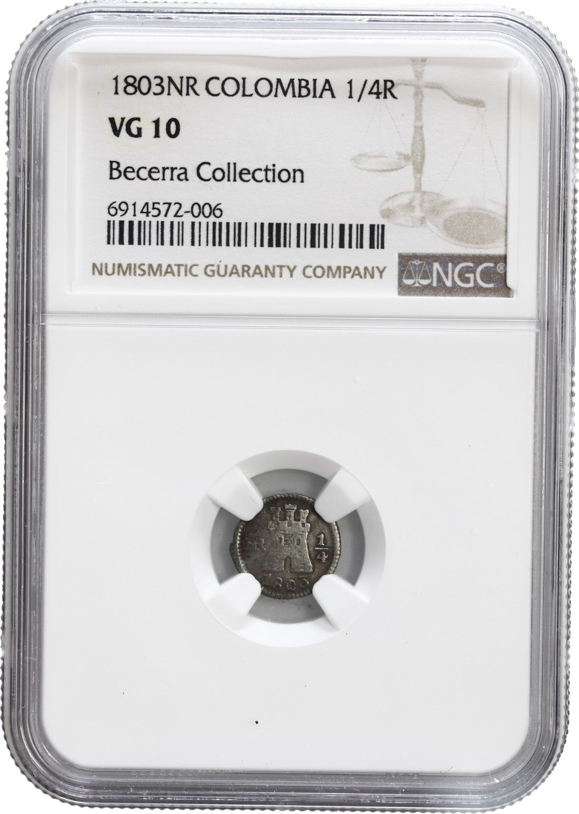 COLOMBIA, Bogotá, ¼ real, 1803, NGC VG 10, ex-Becerra.