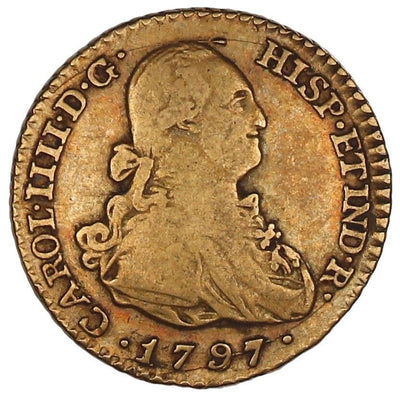 Madrid Spain Gold Bust 1 Escudo Charles IV 1797 MF