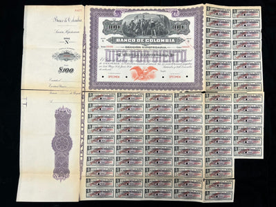 Bogotá Banco de Colombia 100 Pesos 10% Bond Specimen 1924 ex-ABNCo Archives