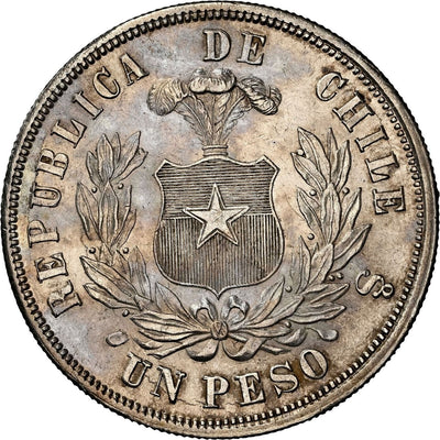 CHILE Santiago Silver Condor Peso 1870/60 NGC MS 61 KM-142.1