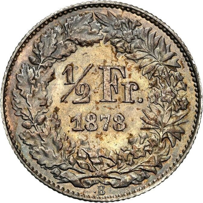 SWITZERLAND, Bern, ½ franc, 1878 B, NGC AU 58.