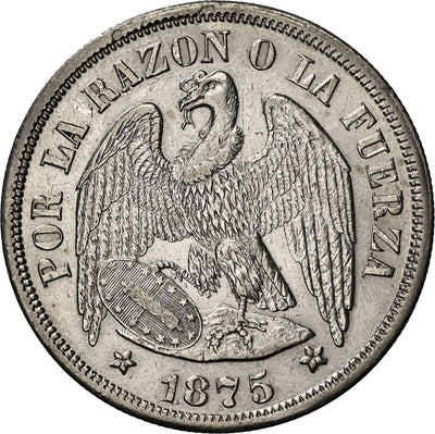 CHILE Santiago Silver Condor Peso 1875/0 NGC AU 55