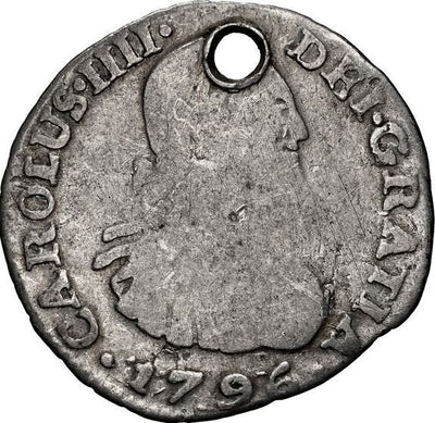 COLOMBIA, Bogotá, bust ½ real, Charles IV, 1796 JJ, with dot in assayer