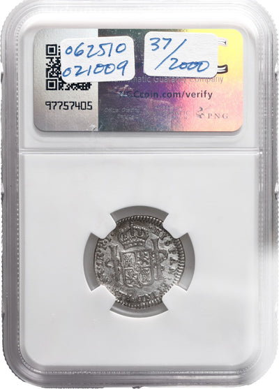 COLOMBIA, Bogotá, bust 1 real, Ferdinand VII (bust of Charles IV), 1819 FJ, NGC