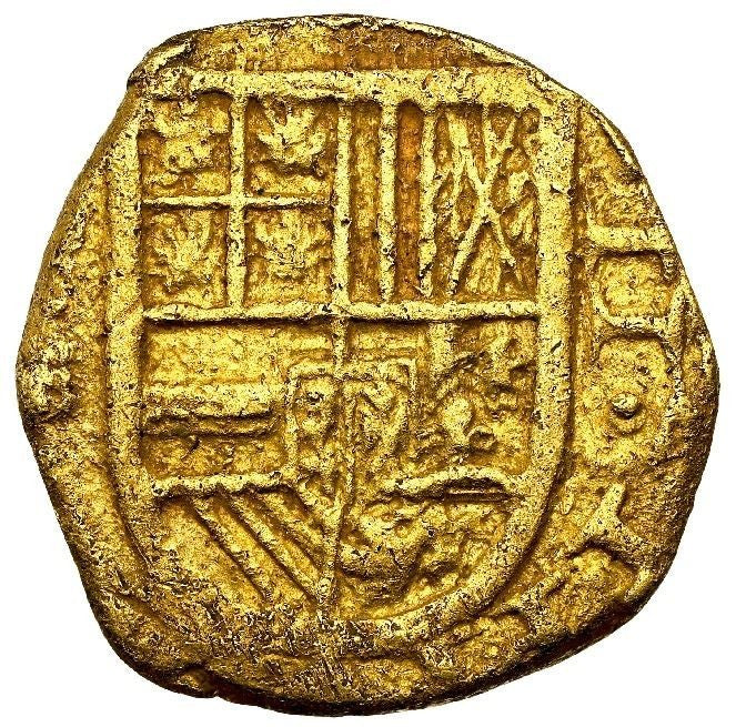 COLOMBIA, Cartagena, gold cob 2 escudos, 1632 assayer E below mintmark C to left