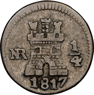 COLOMBIA, Bogotá, 1/4 real, Ferdinand VII, 1817, NGC VF 35, EMO Collection Label