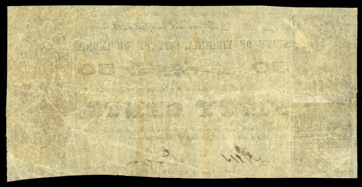 Richmond Virginia City of Richmond 50 Cents Apr. 14, 1862 Civil War Note