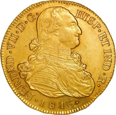 COLOMBIA, Popayán, gold bust 8 escudos, Ferdinand VII (bust of Charles IV), 1816