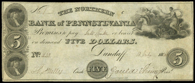 Dundaff Pennsylvania The Northern Bank of Pennsylvania $5 July 13, 1826 Rare