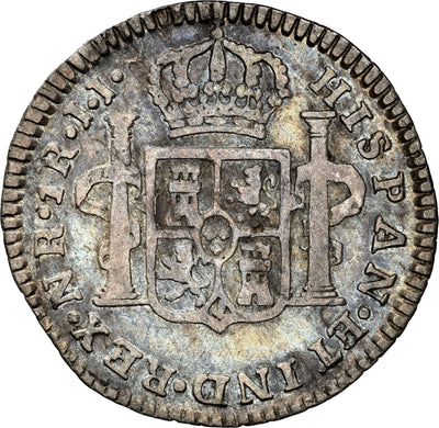 COLOMBIA, Bogotá, bust 1 real, Charles IV, 1792 J•J, no • in mintmark, NGC F 15