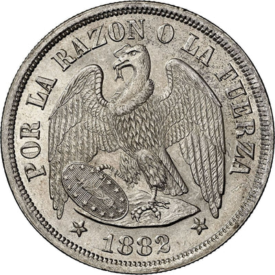 CHILE Santiago Silver Condor Peso 1882/1 NGC MS 64 KM-142.1