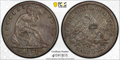 USA New Orleans Mint Silver Seated Liberty Half 1853-O Rays WB-21 PCGS VF Det.