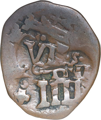 SPAIN, copper cob 4 maravedis, with 1655, VI and IIII countermarks.
