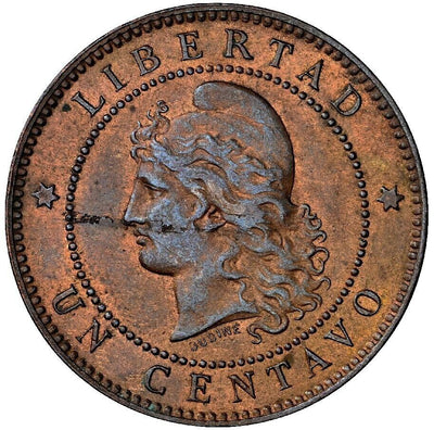 Argentina Copper 1 Centavo 1894 high and separate 4 NGC MS63 Brown KM-32