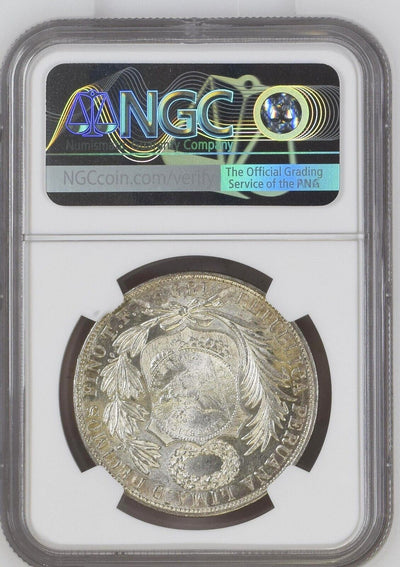 GUATEMALA Silver 1 Peso "1/2 real" C/S of 1894 on Lima 1 Sol 1891 TF NGC MS 61