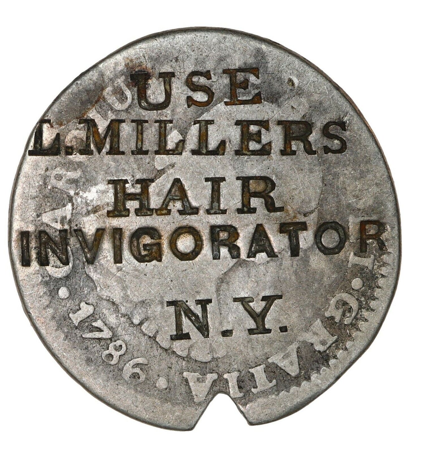 New York City, USA, silver token, USE  L. MILLERS / HAIR INVIGORATOR / N.Y. NGC