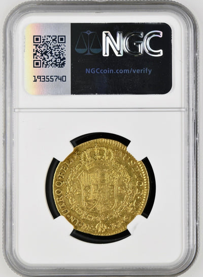 PERU Lima Gold Bust 4 Escudos Charles IV 1796 IJ NGC AU 50 Sole Finest Known!