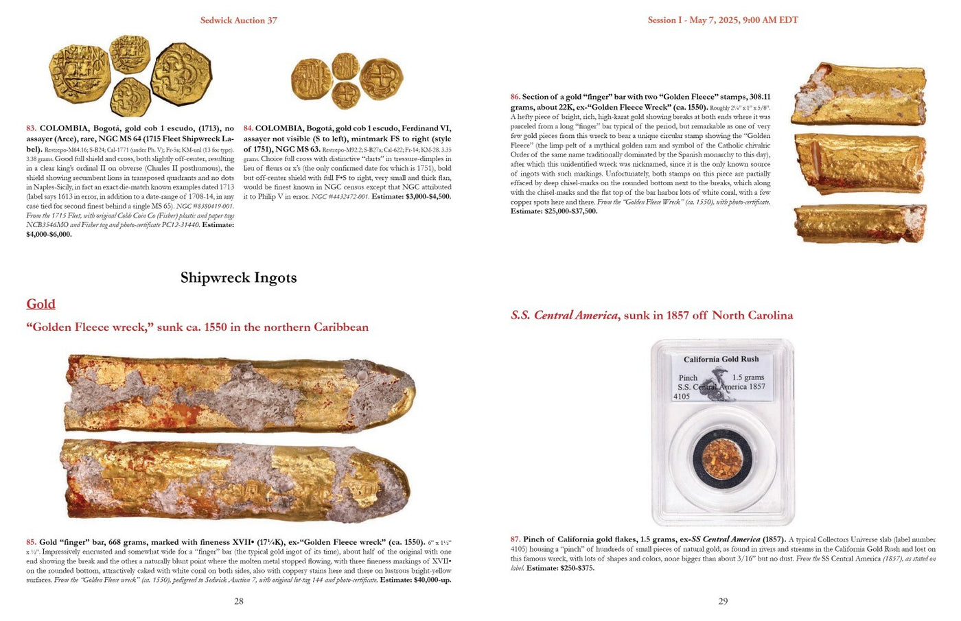 Sedwick Treasure, World, U.S. Coins & Paper Money Auction 37 Catalog May 2025