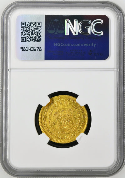 PERU Lima Gold Bust 2 Escudos Charles IV 1792 IJ NGC AU Details Ex-Sellschopp