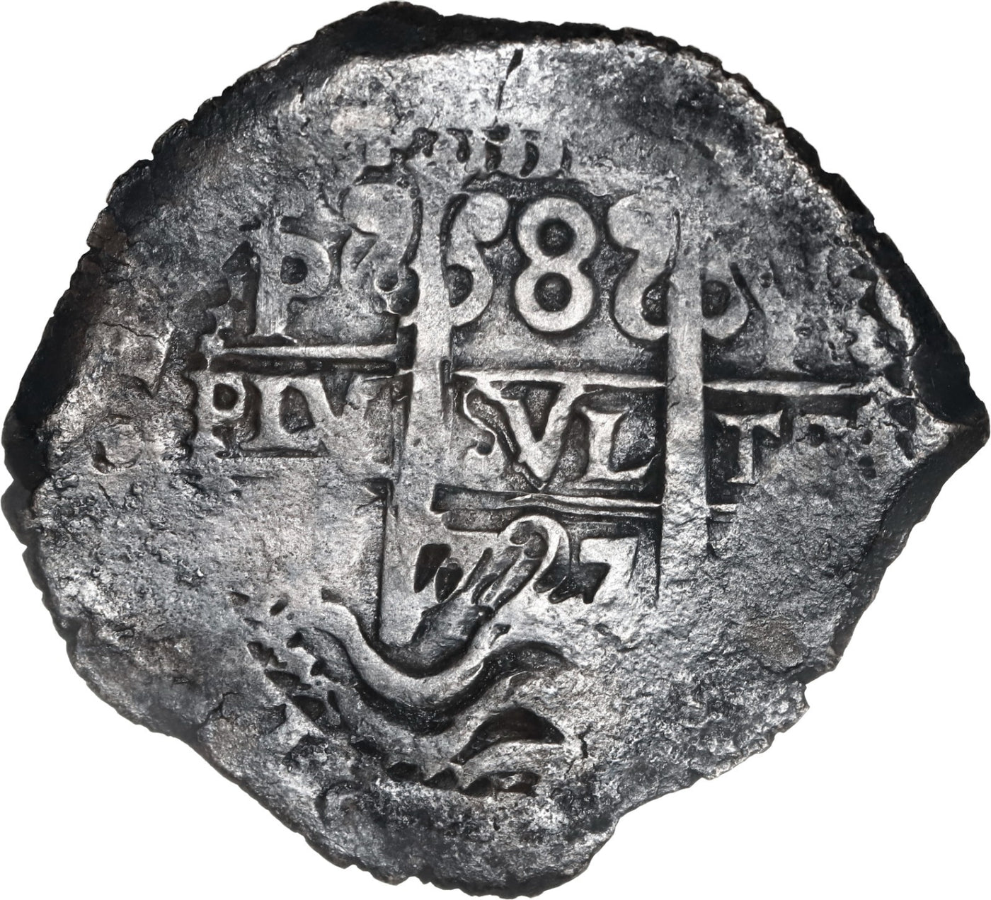 BOLIVIA, Potosi, cob 8 reales, Louis I, 1727 Y, rare.