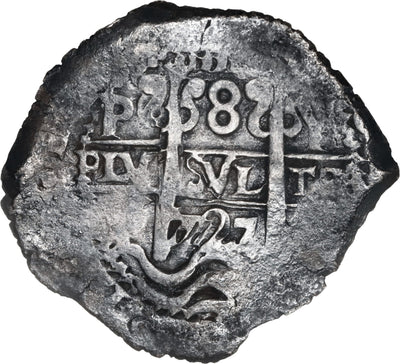 BOLIVIA, Potosi, cob 8 reales, Louis I, 1727 Y, rare.