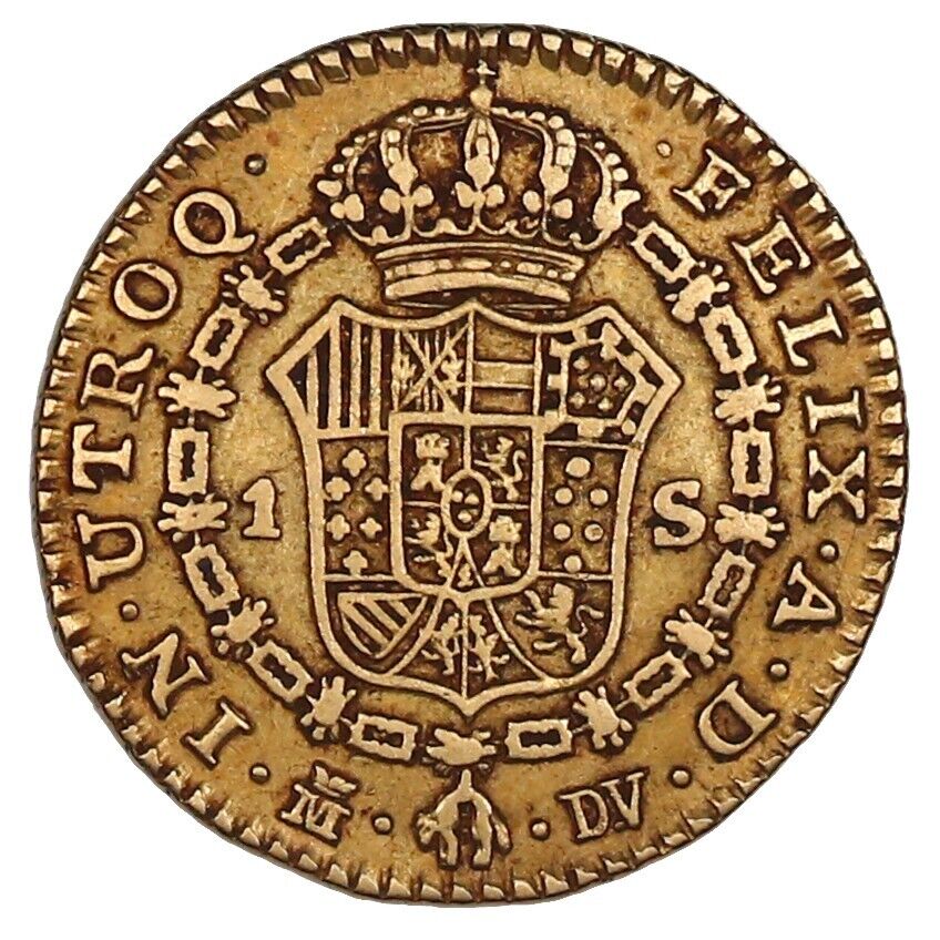 Madrid Spain Gold Bust 1 Escudo Charles III 1787 DV