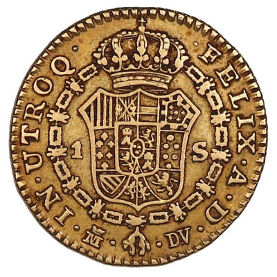 Madrid Spain Gold Bust 1 Escudo Charles III 1787 DV