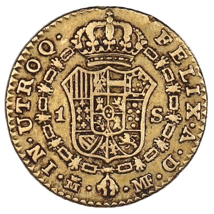 Madrid Spain Gold Bust 1 Escudo Charles III 1791 MF