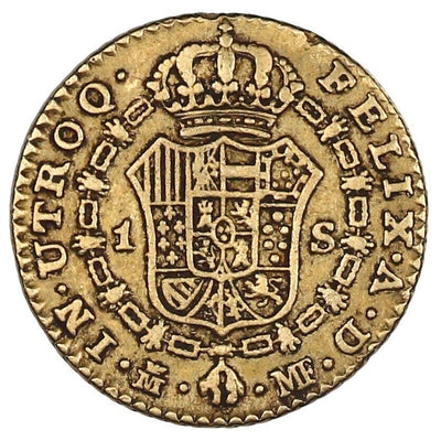 Madrid Spain Gold Bust 1 Escudo Charles III 1791 MF