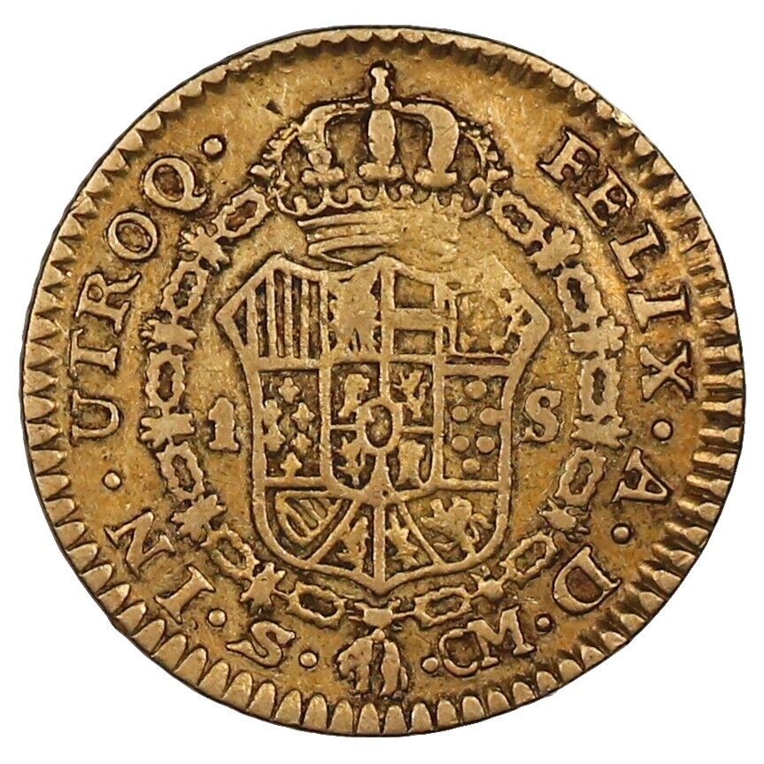 Seville Spain Gold Bust 1 Escudo Charles IV 1787 CM