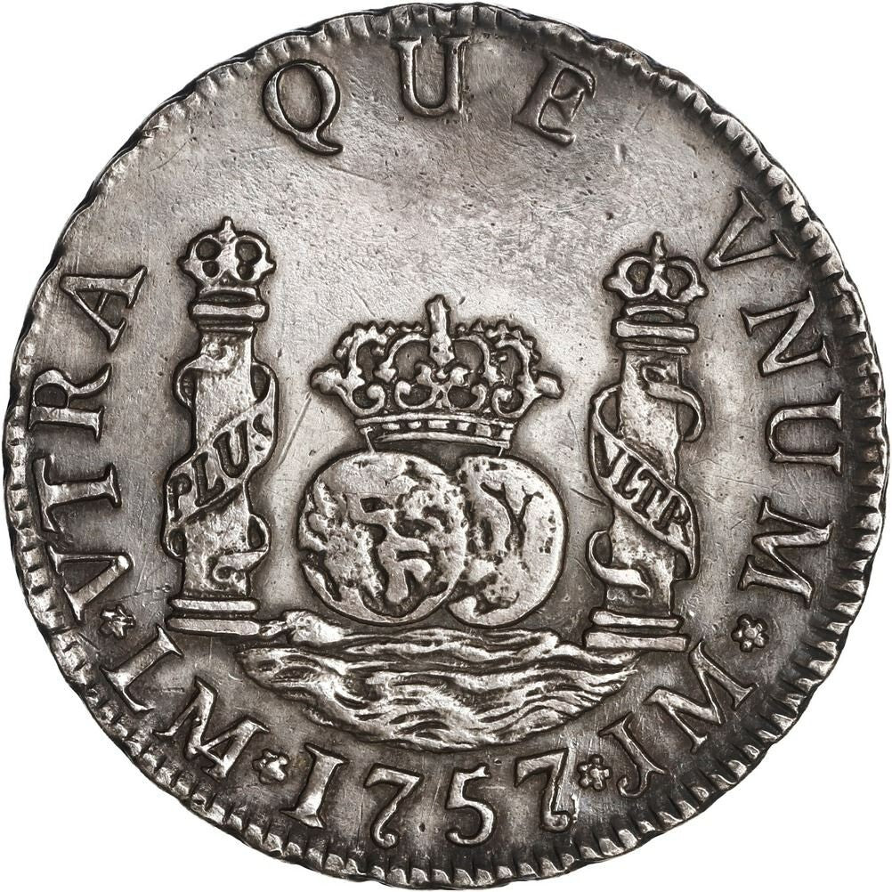 PERU Lima Silver Pillar 2 Reales Ferdinand VI 1757 JM ex-O'Brien