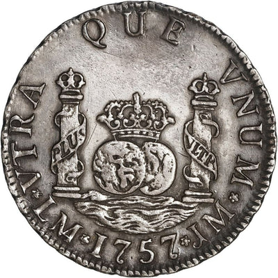 PERU Lima Silver Pillar 2 Reales Ferdinand VI 1757 JM ex-O'Brien