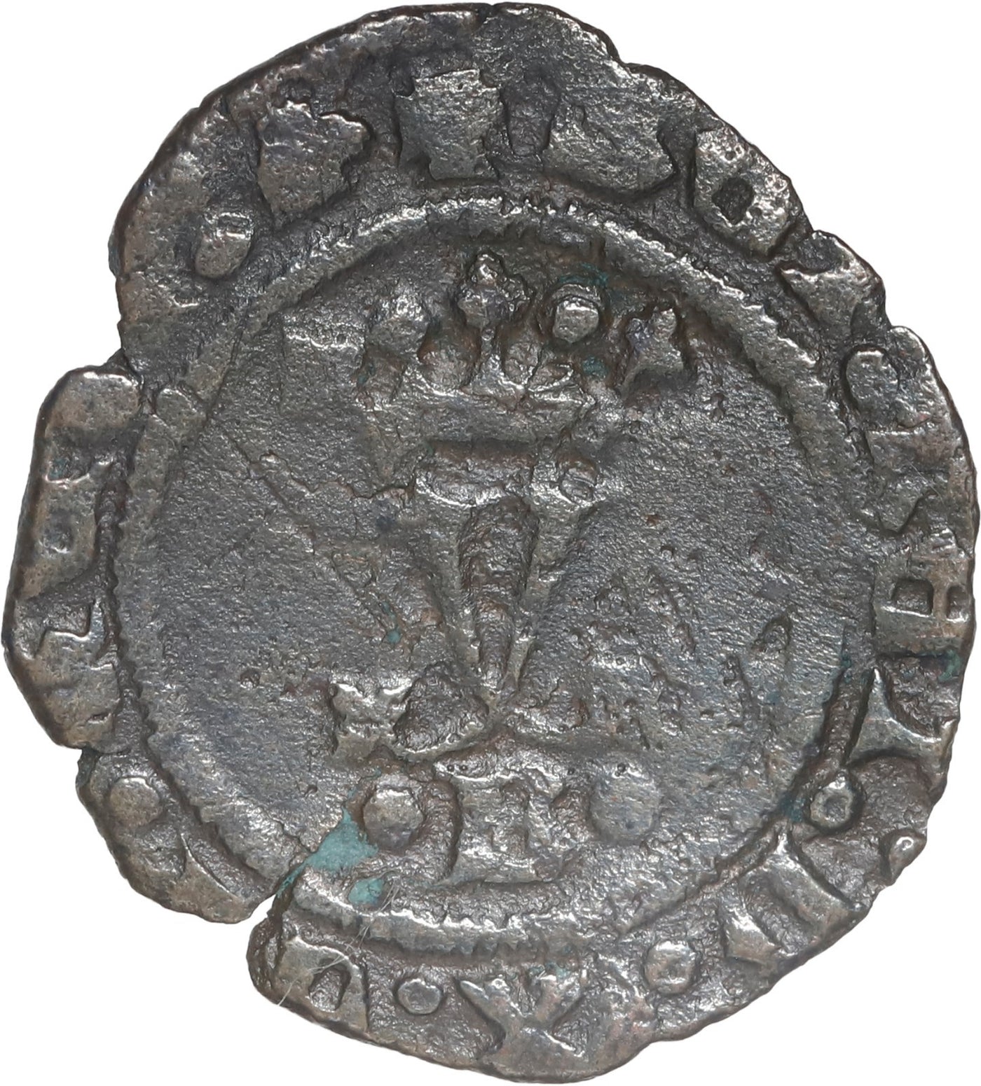 SPAIN, Burgos, copper blanca, Ferdinand-Isabel, mintmark B below crowned Y.