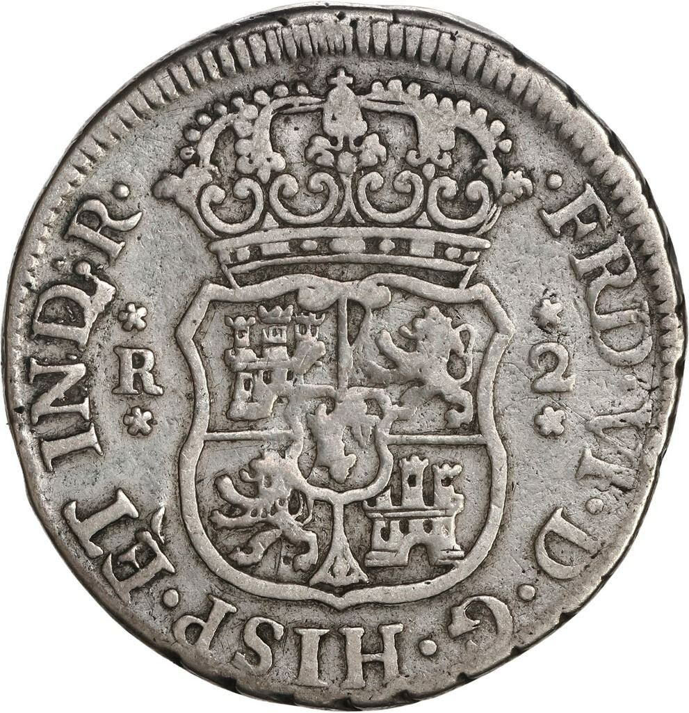 PERU Lima Silver Pillar 2 Reales Ferdinand VI 1760/59 JM ex-O'Brien Unique Var.
