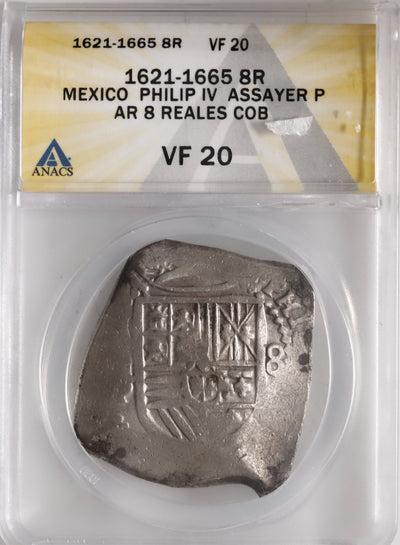 MEXICO, Mexico City, cob 8 reales, Philip IV, assayer P (ca. 1660), ANACS VF 20.