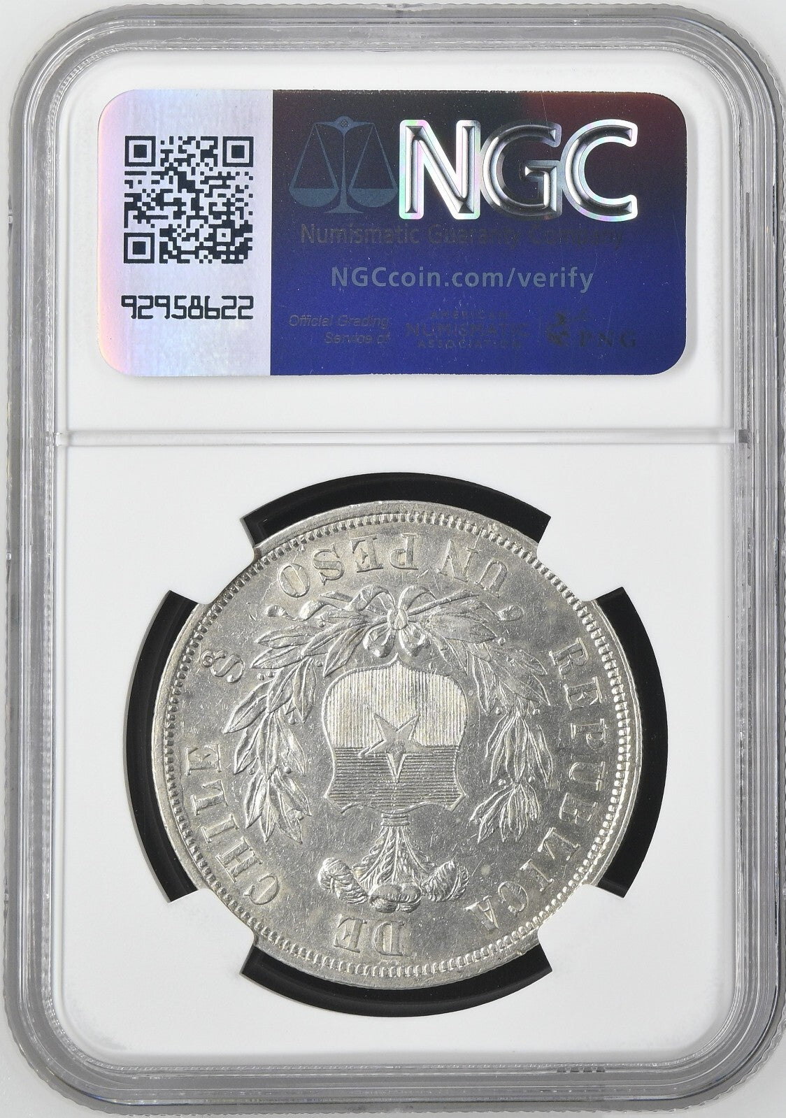 CHILE Santiago Silver Condor Peso 1875/0 NGC AU 55