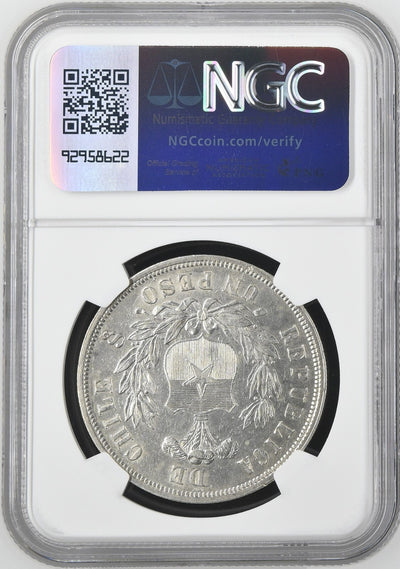 CHILE Santiago Silver Condor Peso 1875/0 NGC AU 55