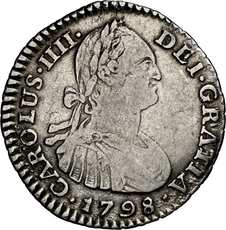 COLOMBIA, Bogotá, bust 1 real, Charles IV, 1798 J J, mintmark N•R, NGC VF 25