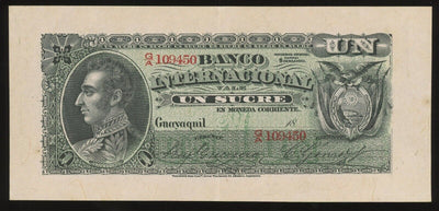 Guayaquil Ecuador Banco Internacional 1 Sucre ND (1884) Pick-S172r