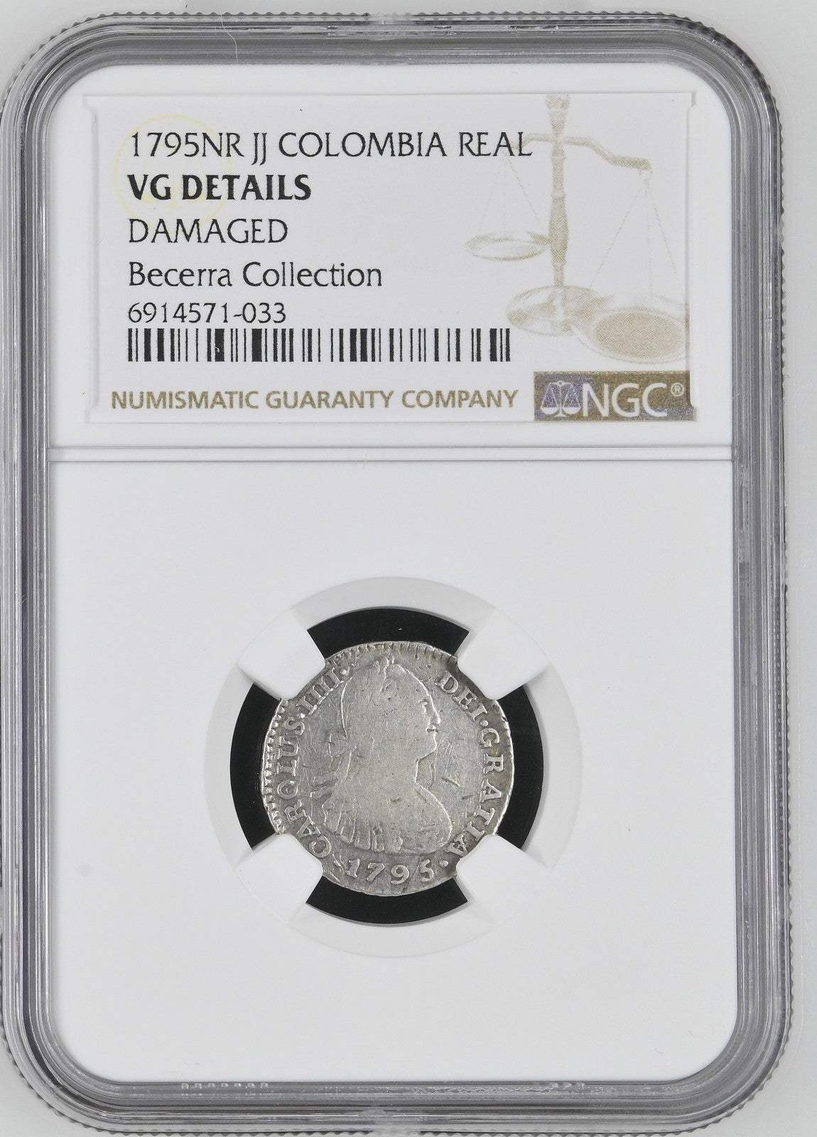COLOMBIA, Bogotá, bust 1 real, Charles IV, 1795 J•J, no • in mintmark, NGC