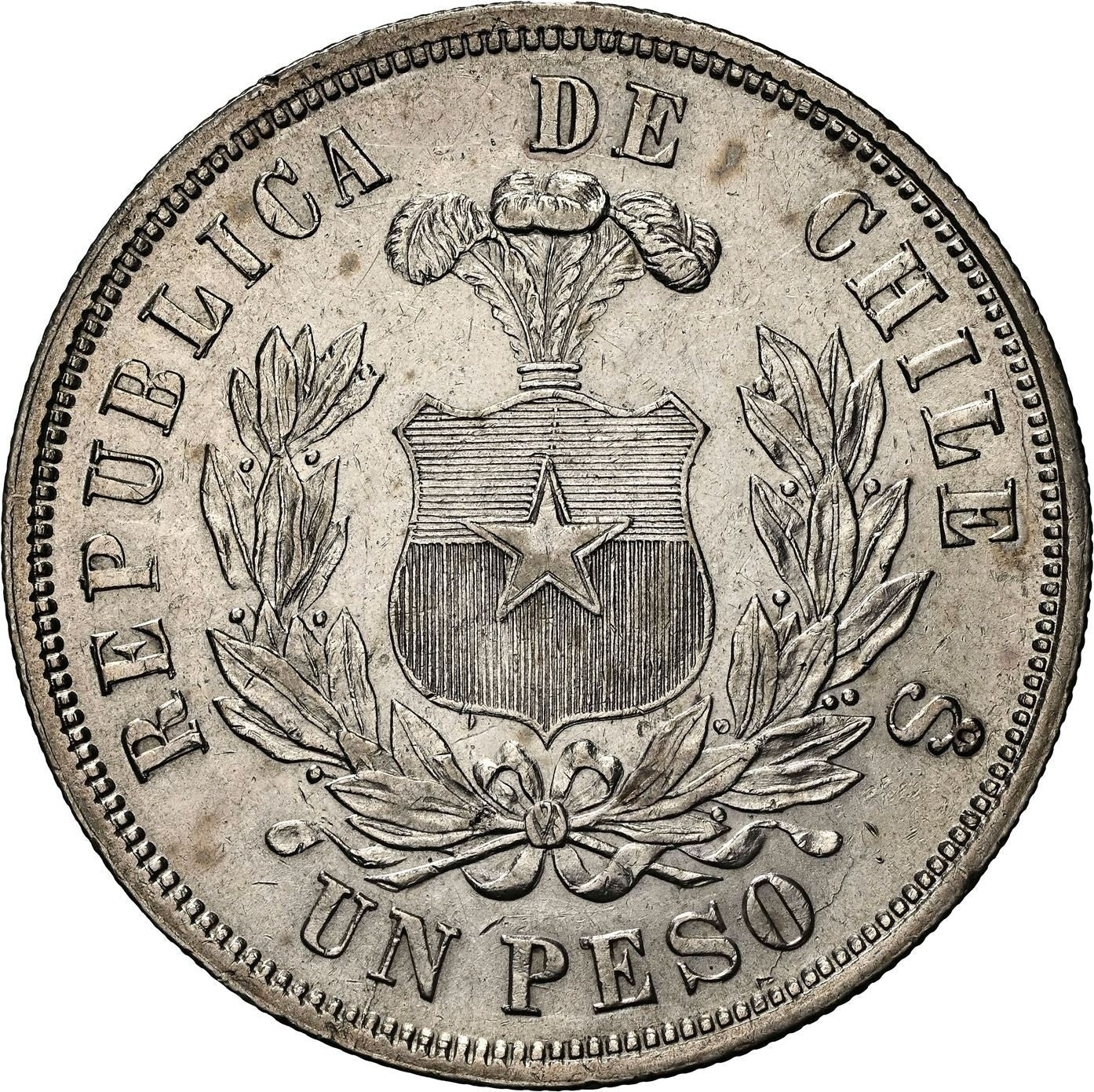 CHILE Santiago Silver Condor Peso 1875/0 NGC AU 55