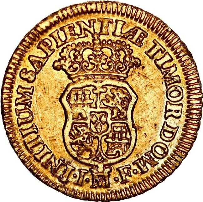 SPAIN Madrid Gold Bust 1 Escudo Philip V 1736 JF Cal-1715 KM-342 Rare